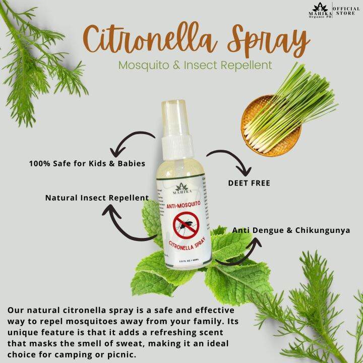 [MAHIKA] Natural Citronella spray 60ml mosquito repellent for Skin and