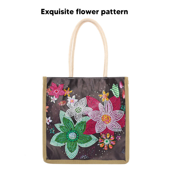 กระเป๋ารูปภาพพลอยเทียม5d-ลายดอกไม้ที่สวยงามสำหรับเด็กกระเป๋าเก็บของพลอยเทียมงานฝีมือแบบทำมือ