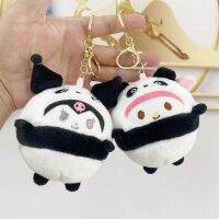 12CM Sanrio Panda Plush Toy Pendant Cute Pompom Purin My Melody Cinnamoroll Kuromi Soft Stuffed Doll Girl Kids Xmas Gift