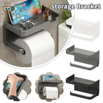 Bathroom Wall Mounted Double-Layer Tissue Box Toilet Paper Holder with Tray Top & Drawer