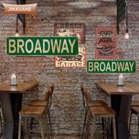 JINXUANE สีเขียวอ่อน ลาย broadway Street Sign การตกแต่งผนัง 164นิ้วค่ะ ภาพวาดดีบุกตกแต่งบ้าน สามารถให้บริการได้ แผ่นเหล็กชุบดีบุก ภาพวาดติดผนังย้อนยุคทำจากดีบุก บาร์บาร์บาร์