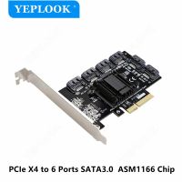 PCIe X4ถึง6 SATA3.0 6Gbps PCI Express ถึง SATA III Controller Adapter การ์ดเอ็กซ์แพนชัน ASM1166ชิปเซ็ตสำหรับฮาร์ดไดรฟ์ HDD SSD