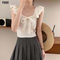 ร้านแฟชั่น PDBH ลดราคาด่วนเสื้อครอปถังบางหวานสายผูกโบว์ถักฤดูร้อน