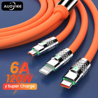 6A 3in1 AUOVIEE OD6.0 120W USB ชนิด C สายสำหรับ iPhone USB USB ไมโคร USB ชนิด C 8-Pin Samsung Xiaomi สายข้อมูล