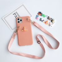 {OLI STUDIO} CartoonSoftCase พร้อมสายคล้องคอไหล่ Crossbody Lanyard สำหรับ IPhone13 1211XsXr X 5 8 7 6 Plus