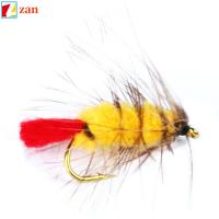 ZAN หนอนขนแกะ เหยื่อตกปลาบิน 10 #12 # Rown caddis Nymph Fly เหยื่อตกปลาเทราท์ ของใหม่ ปลาเทราท์บิน หนอนล่อขนสัตว์ ตกปลาบินตกปลา