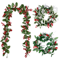 2M Christmas Garland จำลอง Cane Red Berries ใบหวาย Xmas Party ตกแต่งปีใหม่ DIY แขวน Ornaments