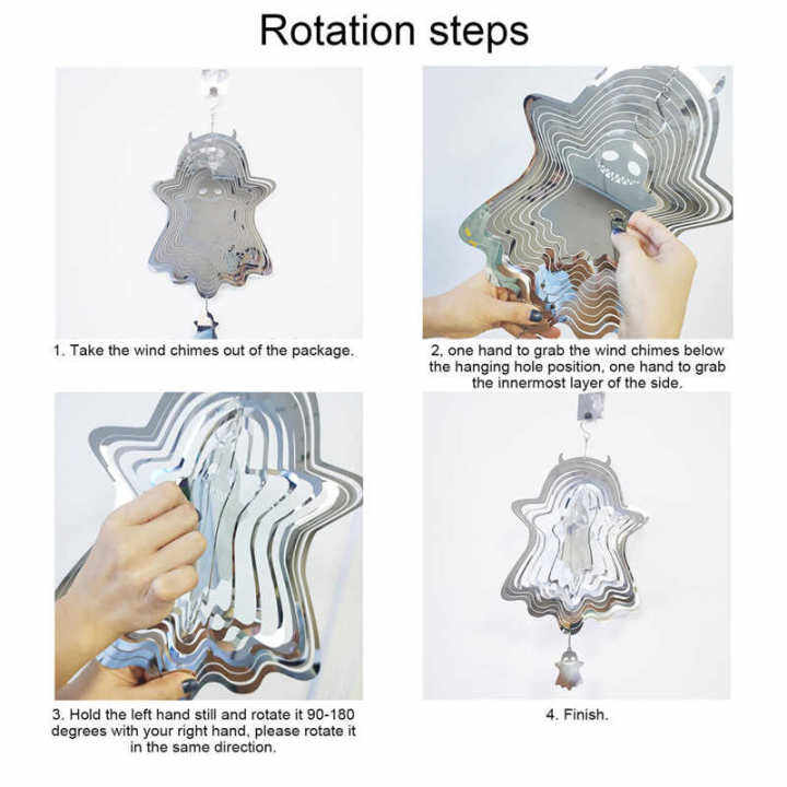 ระฆังลมผีฮาโลวีนสแตนเลสตกแต่งฮาโลวีนจี้3d-ลมผีลมสปินเนอร์สำหรับสวนในสวน