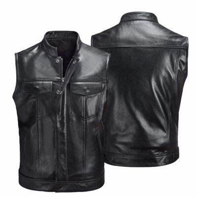 CODTheresa Finger Punk Black Leather Vest For Men PU Leather Biker Vest Lace Button Autumn Sleeveless Jacket For Men