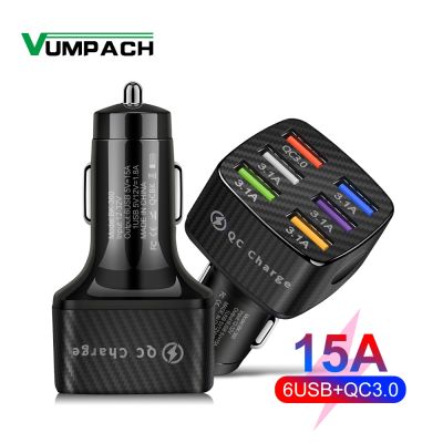 Vumpach 75W Car Charger Quick Charge 3.0 6 Ports USB Charger For iPhone 13 12 Pro Samsung Xiaomi Portable Mobile Phone Charger
