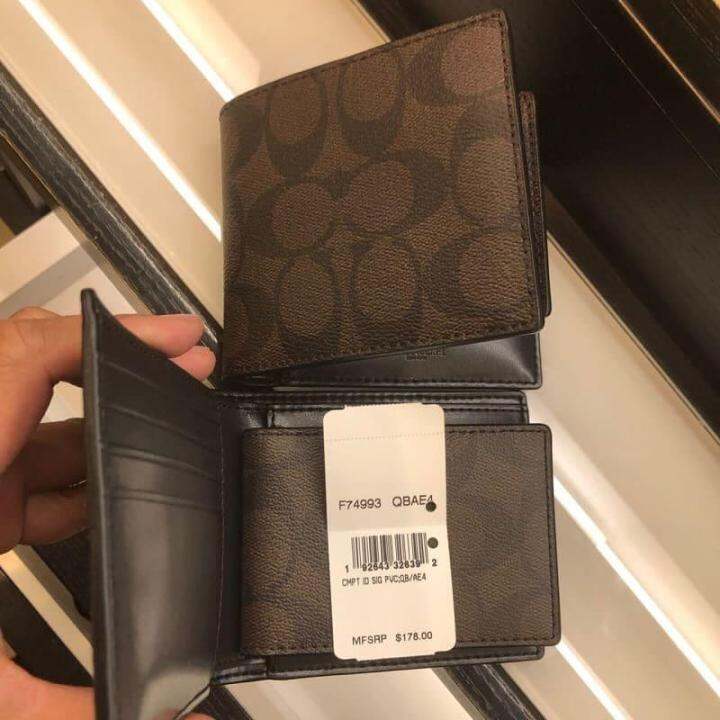 Coach F74993 Compact ID Wallet In Signature Coated Canvas Mahogany