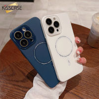 KISSCASE Magsafe เคสโทรศัพท์ผิวเกล็ดน้ำแข็งชาร์จไร้สายคริสตัล,สำหรับ iPhone 15 14 Plus 15 14 13 12 11 Pro Max ปกป้องฟิล์มเลนส์สีทึบด้านหลังกันกระแทกแบบแข็งอะคริลิคสีด้านสำหรับ Iphone 15 14 13 12 11