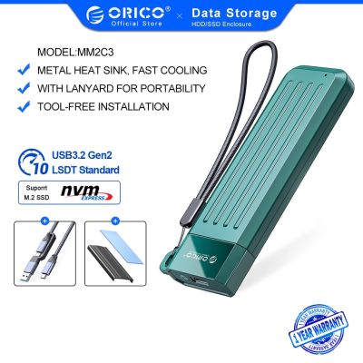 ORICO M2 SSD NVME เคสโซลิดสเตทไดรฟ์ USB Type C Gen2 10Gbps PCIe SSD Enclosure M.2 NVMe Enclosure M.2 SATA NGFF 6Gbps (MM2C3)