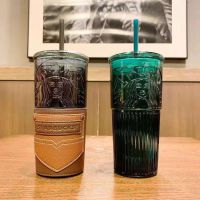 Startbuck ขาตั้งกล้อง Starbuck Sloki Kaca Starbuck เทพธิดาสีเขียวเข้มสีชมพูดอกซากุระปกหนังแก้วความจุมากกาแฟเกษตรกรกอลลัมแก้วแบบมีหลอด