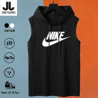 Printed Hooded Vest for Mens Summer Fitness Vest Sleeveless T-shirt with Hat for Men