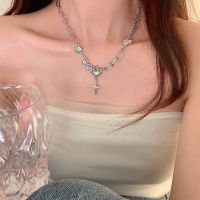 [COD] Thorn niche design moonstone cross sweet cool titanium steel collarbone chain female hip-hop cold fashion necklace