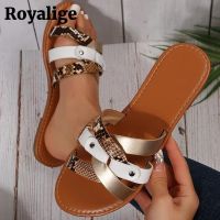 ขายดีที่สุด ioztt2023 - /✷ Slippers Shoes for Snake Pattern Slides Roman Flat Size Peep Toe Female Footwear Sandals New