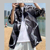 SEATUEMA เสื้อแขนสี่ส่วนผู้ชาย,เทรนด์วัยรุ่นใหม่อินเทรนด์แบรนด์หล่อแฟชั่นแขนกลาง