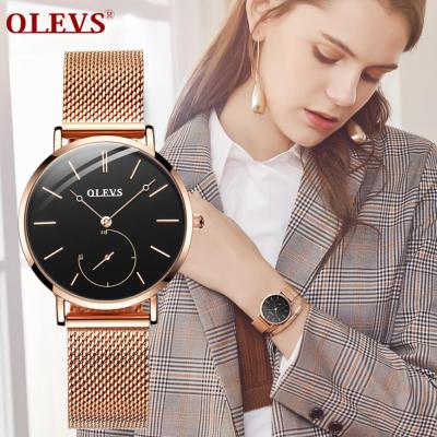 OLEVS Luxury Original นาฬิกาข้อมือผู้หญิง Milanese สายเหล็กทองคำสีกุหลาบควอตซ์กันน้ำนาฬิกาข้อมือเรียบง่าย,อารมณ์,แฟชั่นเกาหลีนาฬิกาหญิง
