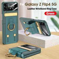 Funda สำหรับ Samsung Galaxy Z Z Flip 4 5G เคสสายรัดข้อมือหนังฝาปิดมีที่ยึดสำหรับ Samsung Z Flip 4พร้อมฟิล์มกล้อง SiChuanZhiChengMao