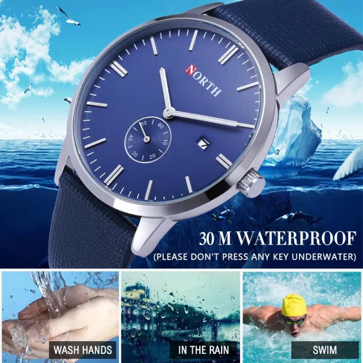 NORTH Brand Men's Casual Sports Watch Military Leather Clock Quartz