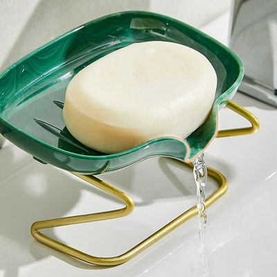 Leaf-Shaped Soap Dish Light Luxury Style Creative Soap Holder Storage Box Self-Draining Rack Soap Tray For Bathroom And Kitchen Soap Dishes