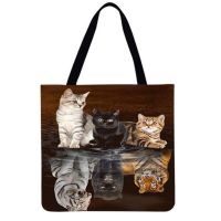 Women 39;s Bag Cats Printed Shoulder Shopping Bags for Women Casual Ladies Large Capacity Fashion Design Linen Shopper Tote Handbag