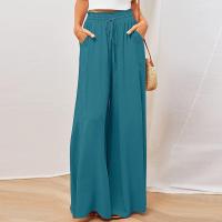 2023 summer Autumn Casual women Pants Elastic Waist Drawstring Pocket Long Trousers lady Beach style Wide Leg Pants