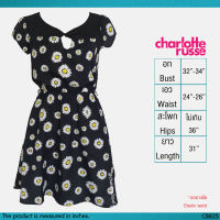 USED Charlotte Russe - Black Daisy Floral Dress | เดรสสั้นสีดำ สีขาว เดรสระบาย ลายดอก ลายเดซี่ แขนสั้น สายฝอ แท้ มือสอง