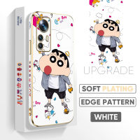 เคส PMP สำหรับ Xiaomi MI 12T Pro ปลอก XIAOMI Mi 12T Xiaomi 12T Pro 12T Case【Free Lanyard】Cute Cartoon Crayon Shin-Chan Square Edge Pattern Casing Plated Phone Shell Luxury Plating Soft Phone Case