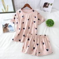 2021Cotton Pyjamas Women Pajamas Heart Print Pijama Mujer Summer Ladies Pyjamas Short Sleeve Summer 2020 Home Clothes 2 Piece Set