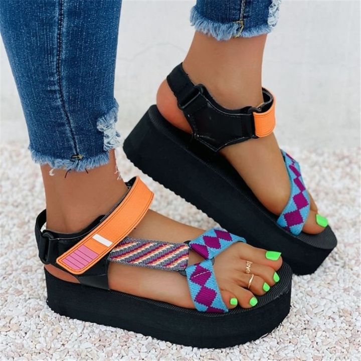 ขายดีที่สุด-ioztt2023-miaoguan-female-sandals-mixed-color-platform-sandalias-femininas-rome-leisure-shoes-chaussures