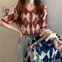 172491 |4 สี| เสื้อถัก แขนสั้น ครึ่งแขน คอสี่เหลี่ยมขนมเปียกปูน สําหรับผู้หญิง