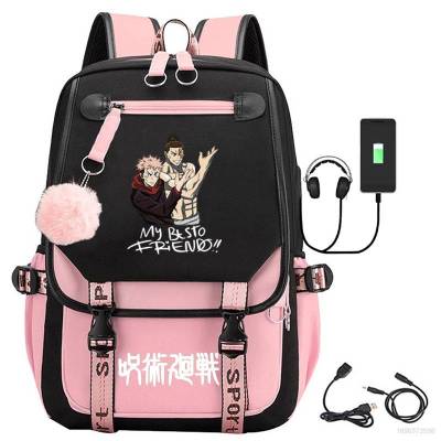 Jujutsu Kaisen Backpack Student Kids Large Capacity USB Computer Bag Breathable Waterproof Schoolbag Women Men