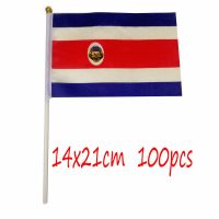 ZXZ Costa Rica hand Flag 100pcs 14*21cm Polyester Double Side Printing Costa Rica CR Hand waving Flag with plastic flagpole