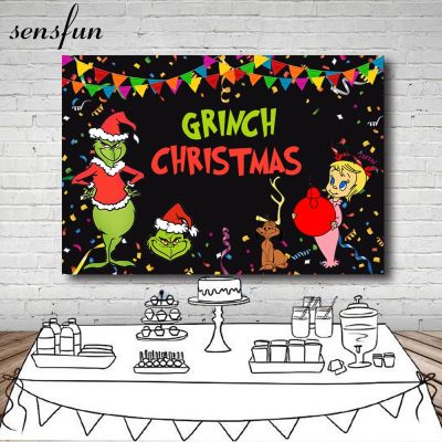 【Worth-Buy】 Sensfun Grinch ฉากหลังสำหรับสตูดิโอถ่ายภาพที่มีสีสันริบบิ้นงานเลี้ยงของเด็กฉากหลังถ่ายภาพไวนิล7x5ft