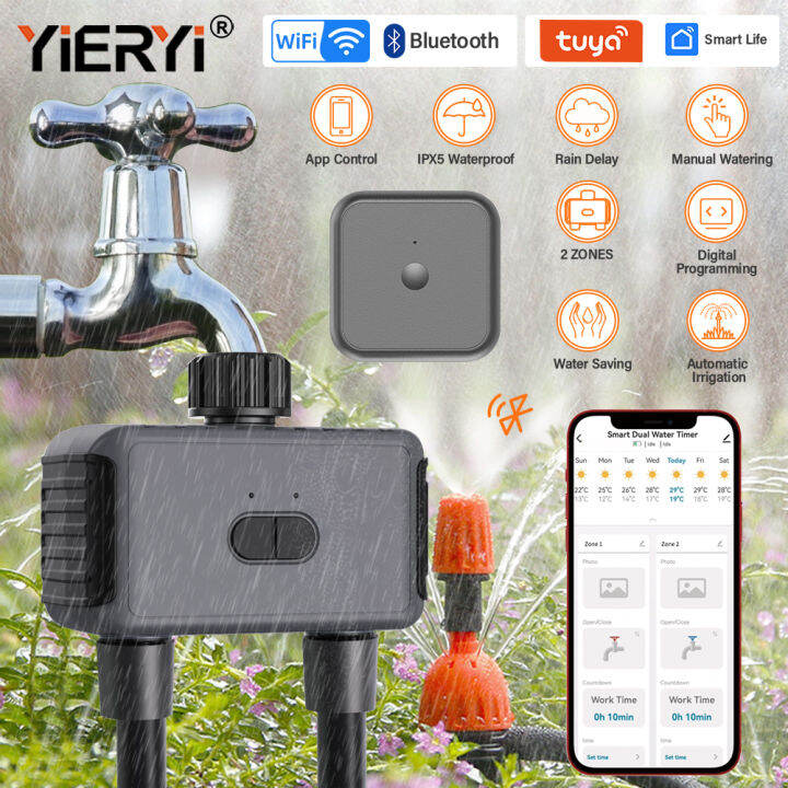 Yieryi WiFi Dual Water Timer, Smart Sprinkler Timer, Automatic Irrigation Timer, 2 Outlets Hose