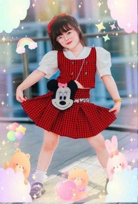 ❣️❣️ชุดเซต Micky ลายสก๊อต น่ารักม๊าก  🎀🎀 พร้อมกระโปรพีทลายสก๊อต เข้าชุด 🍓🍓สีพลาสเทล สวย หวาน น่ารักฝุดๆ 🏵️