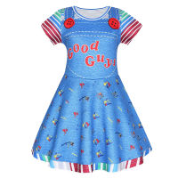 Girls Cosplay Dresses Christmas Dress Childs Play Chucky Girl Costume Good Guys Printed Cosplay Blue Dress 8173