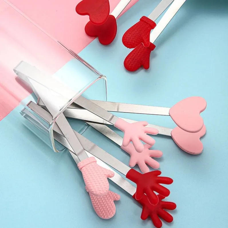 Creative Small Palm Heart Silicone Food Tongs Ice Candy Kitchen Stainless  Steel Non-slip Mini Tongs