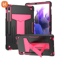 【ขาตั้งในตัว】 Casing Tablet Fzt สำหรับซัมซุงกาแล็กซีแท็บ S7 FE 12.4 "2021/SM-T730 TPU แฟชั่น T735 T736B T733 + PC หุ่นยนต์ฝาครอบพร้อมตัวยึดกันกระแทกหนา