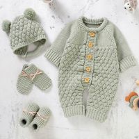 Newborn Baby Romper Shoes Gloves Set Knit Girl Boy Jumpsuit Boot Mitten Solid Toddler Infant Long Sleeve Clothing 4PC Fall 0-18M