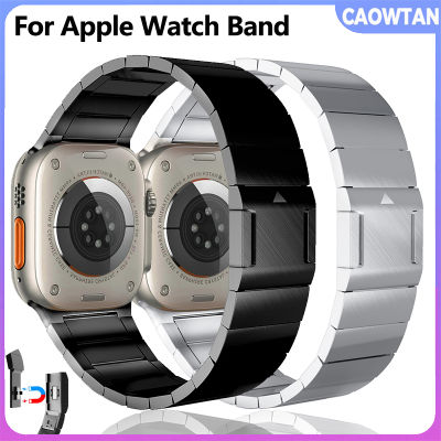 สายนาฬิกาโลหะหัวเข็มขัดแม่เหล็กสำหรับนาฬิกา Apple สายเหล็กสแตนเลสอัลตร้า49มม. เข้ากันได้กับ I Watch Series 4 5 6 Se 7 8 45มม. 44มม. 42มม.