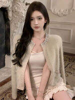 คุณภาพสูงฤดูใบไม้ร่วงหรูหราเพชร Mink Faux Fur ถักเสื้อสเวตเตอร์ถักสำหรับสตรีเกาหลีแฟชั่นเสื้อกันหนาวหวาน Outerwear Tops