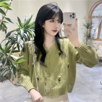 Autumn Korean Style New Slimming Fashionable And Age-Reducing Embroidered Flowers Stylish Long-Sleeved Knitted Sweater Cardigan For Women