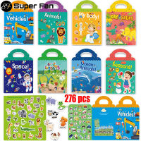 (Super Fan) Hot New Children Scene Stickers DIY Hand-on Puzzle Sticker Books Reusable Cartoon Animal Learning Cognition Toys For Kids Gift