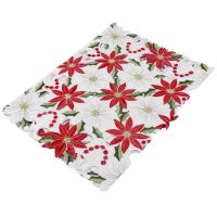 Christmas Embroidered Table Runner, Luxury Holly Poinsettia Table Runner for Christmas Decorations, 15 x 70 Inch