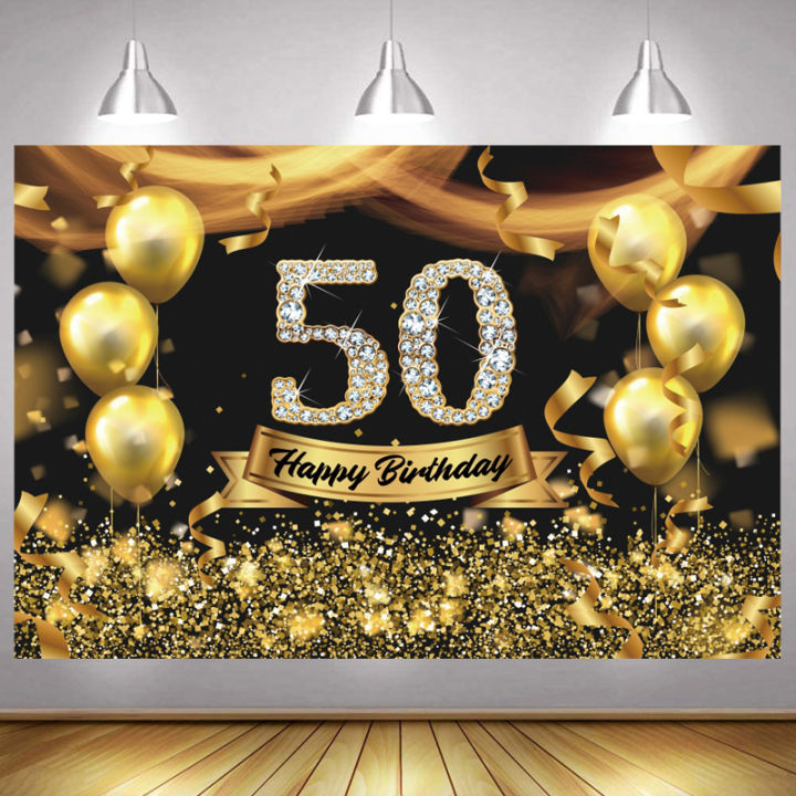 Gold 50th Photo Backdrop Lady Happy Birthday Party Decoration Balloon ...