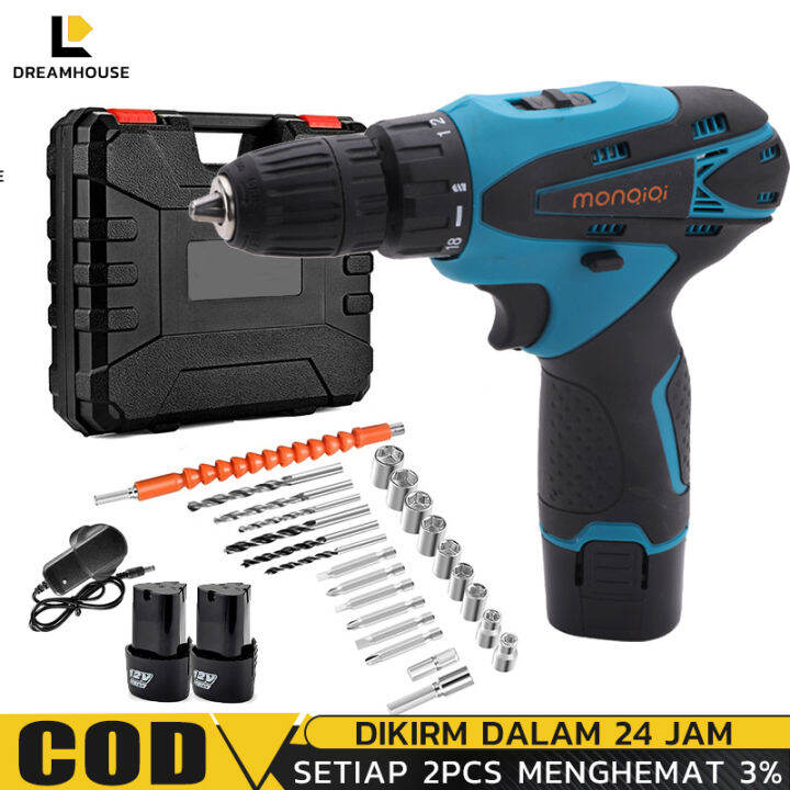 V Mesin Bor Baterai Cordless Drill Bor Mm Bolak Balik Bor Baterai Set Bor Cas Murah Bor