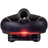 Bicycle Saddle with Tail Light Thicken Widen Comfortable Bike Hollow Cycling Rear Seat Warning Lamp